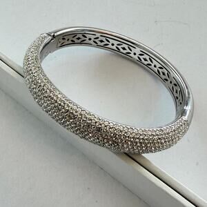 Nadri Half Pave CZ Hinged Oval Bangle Bracelet